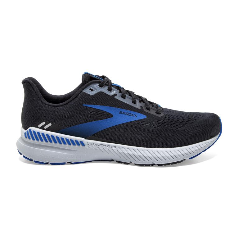 Brooks Launch GTS 8 Energy-Return Road Running Shoes - Men's - Black/Grey/Blue (57096-ZEXV)